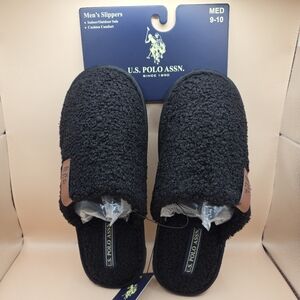 U.S. Polo Assn. Slippers Men's 9-10 Medium Black Slip-on House Shoes